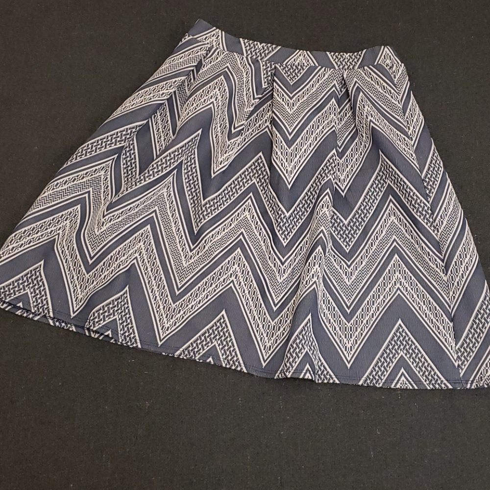 Joe B Flare Skater Skirt Zig Zag Midi Blue White Women's Extra Large XL